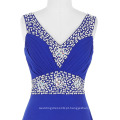 Grace Karin Sexy Deep V-Neck A-Line Backless Long Beaded Blue Evening Dress formal CL4410
